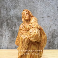 Tượng Đức Mẹ Bế Chúa để ô tô 15cm gỗ pơ mu