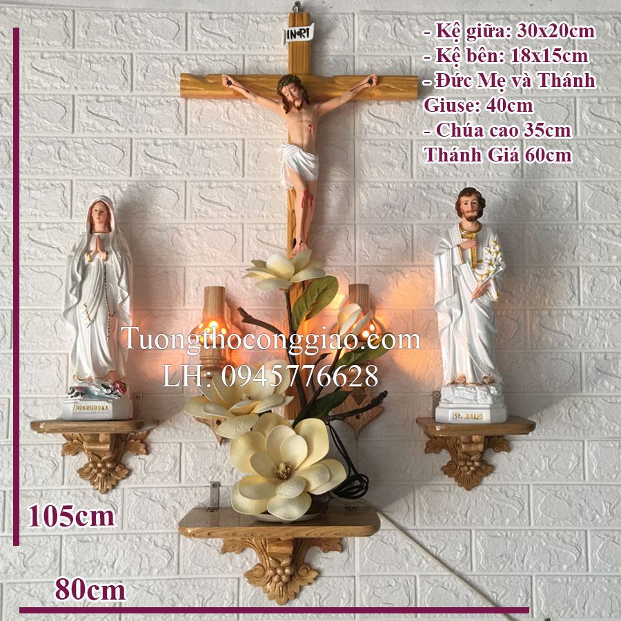 Bàn thờ Công Giáo kệ chùm nho + bộ tượng 40cm bằng composite