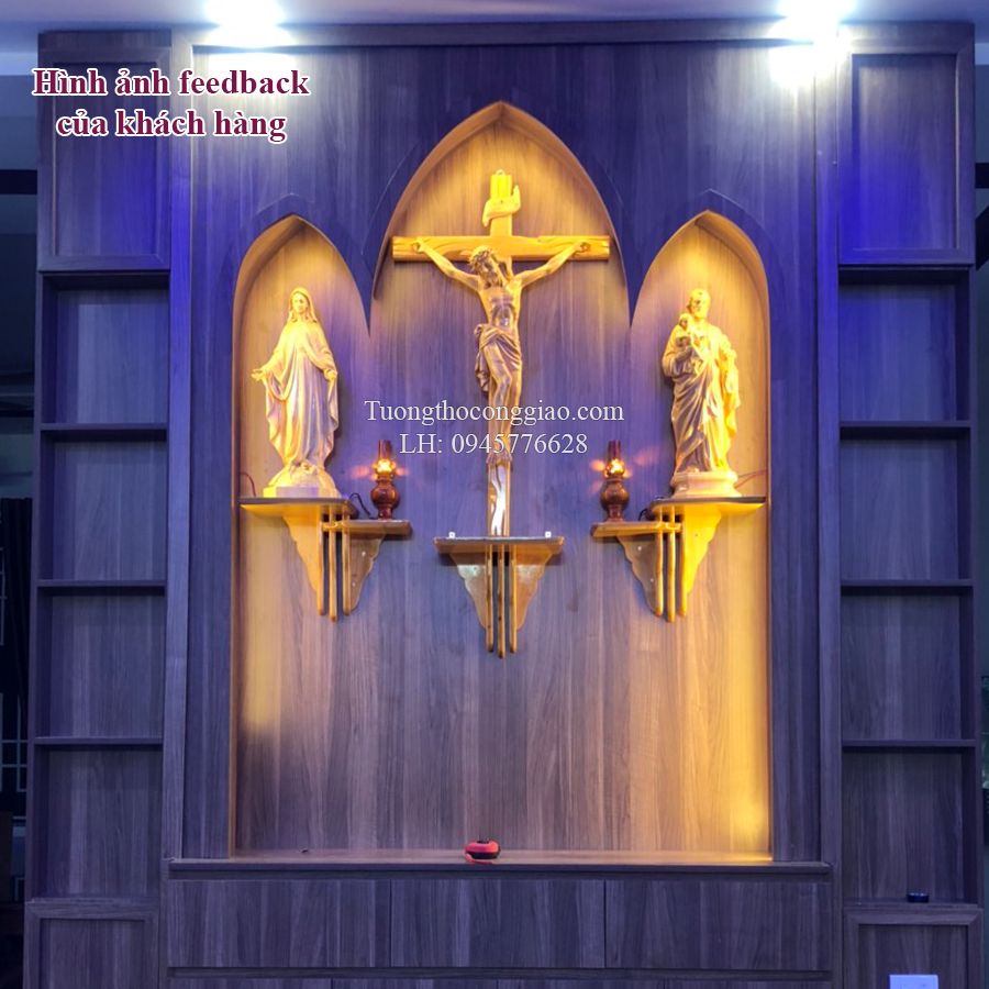 bàn thờ Công Giáo bàn tay kép tượng gỗ 60 nhà khách