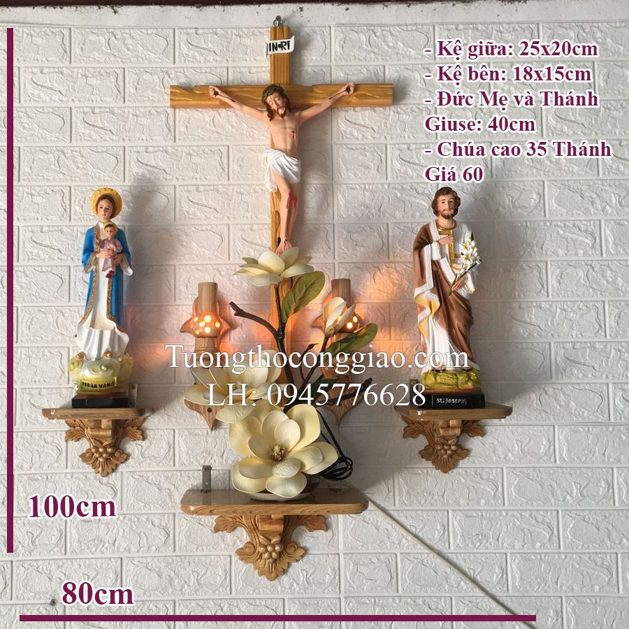 Bàn thờ Công Giáo kệ chùm nho + bộ tượng 40cm bằng composite